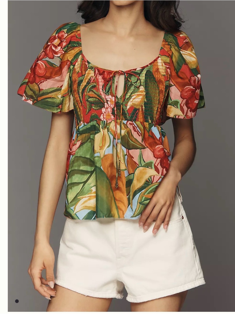 Farm Rio x Anthropologie Tie-Front Printed Blouse